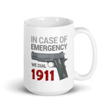 We Dial 1911 White glossy mug