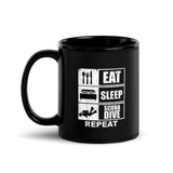 Eat Sleep Scuba Dive Repeat Black Glossy Mug