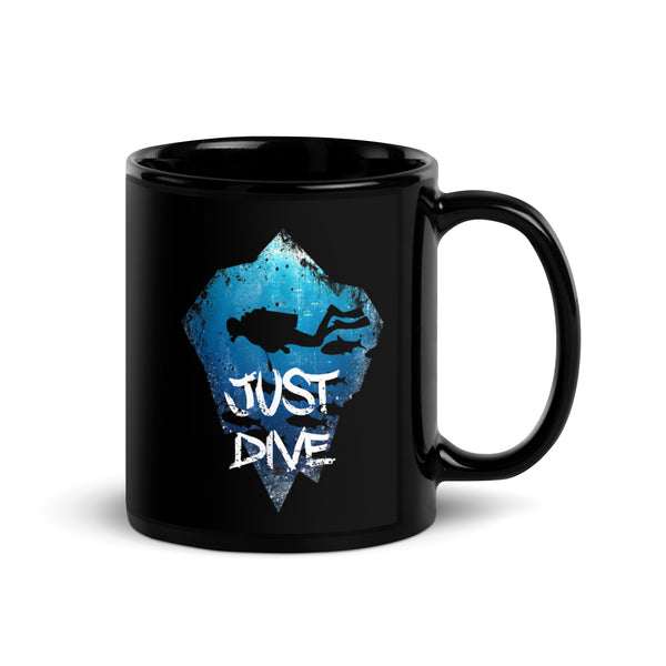 Just Dive Black Glossy Mug