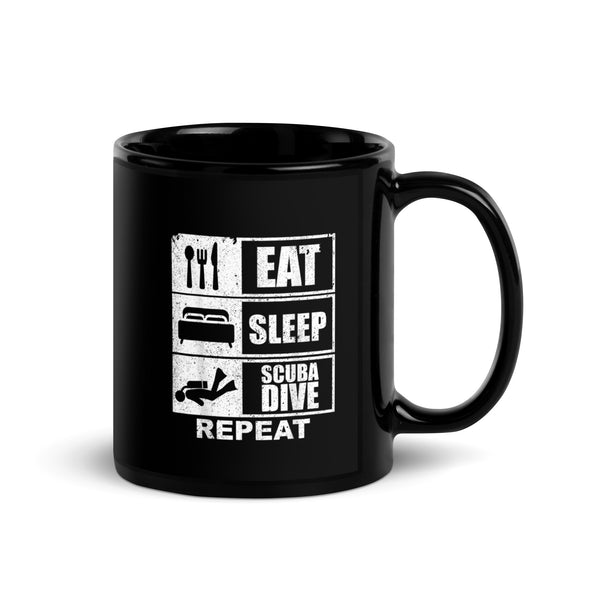 Eat Sleep Scuba Dive Repeat Black Glossy Mug