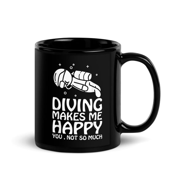 Diving Makes Me Happy Black Glossy Mug