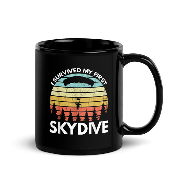 I Survived My First Skydive Black Glossy Mug