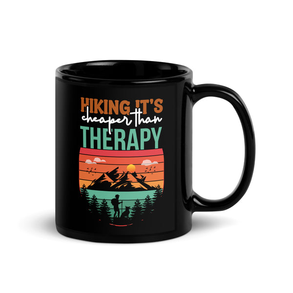 Hiking (It's Cheaper Than Therapy) Black Glossy Mug