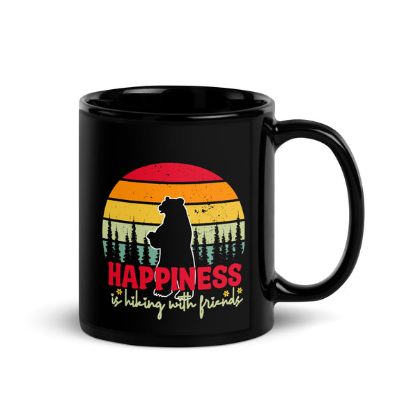 Happiness is Hiking With Friends Black Glossy Mug