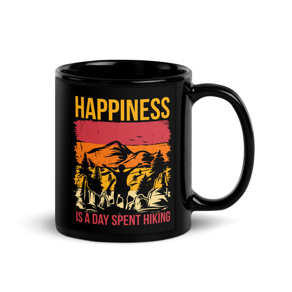 Happiness is a Day Spent Hiking Black Glossy Mug