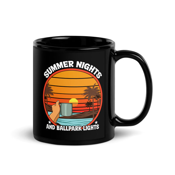 Summer Nights and Ballpark Lights Black Glossy Mug