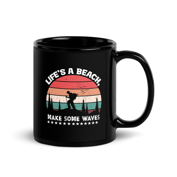 Life's a Beach Make Some Waves Black Glossy Mug