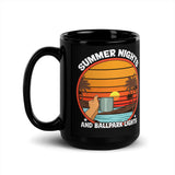 Summer Nights and Ballpark Lights Black Glossy Mug