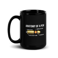 Anatomy of a Pew Black Glossy Mug