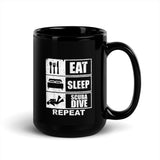 Eat Sleep Scuba Dive Repeat Black Glossy Mug