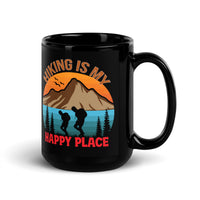 Hiking is My Happy Place Black Glossy Mug