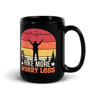 Hike More Worry Less Black Glossy Mug