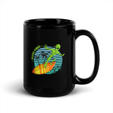 Good Vibes Surfing Alien Black Glossy Mug