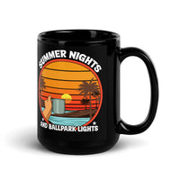 Summer Nights and Ballpark Lights Black Glossy Mug