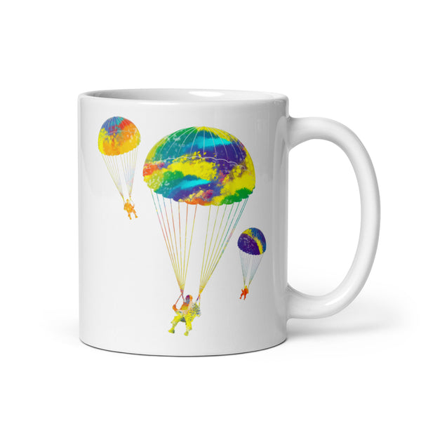 Colorful Parachutes White glossy mug