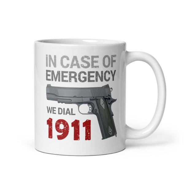 We Dial 1911 White glossy mug