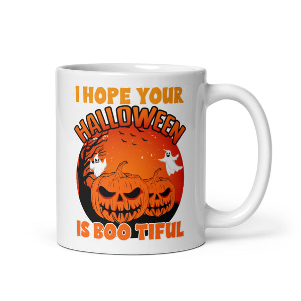 I Hope Your Halloween is Bootiful White glossy mug