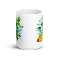 Good Vibes Surfing Alien White glossy mug