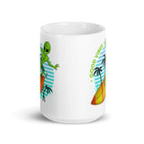 Good Vibes Surfing Alien White glossy mug