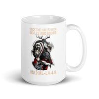 Deck the Halls With Skulls and Bodies Valhalla White glossy mug