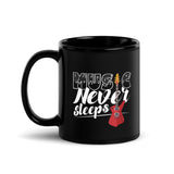 Music Never Sleeps Black Glossy Mug