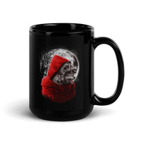 Red Hooded Wolf Black Glossy Mug