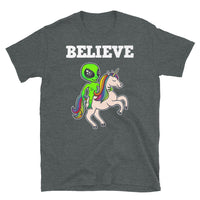 Believe (Alien on Unicorn) Short-Sleeve Unisex T-Shirt