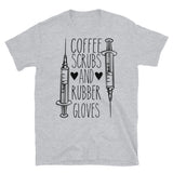 Coffee Scrubs and Rubber Gloves Short-Sleeve Unisex T-Shirt