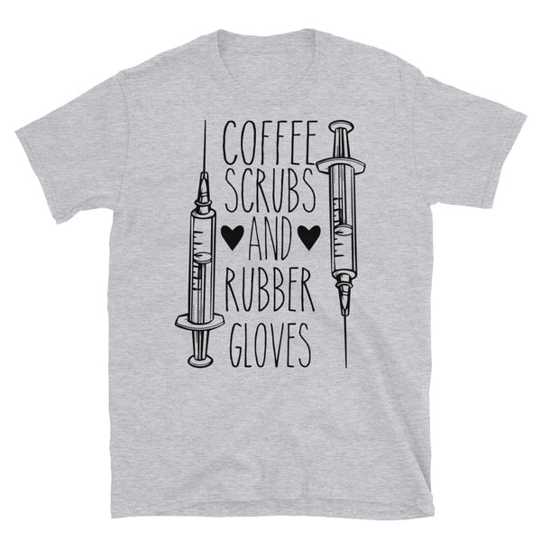 Coffee Scrubs and Rubber Gloves Short-Sleeve Unisex T-Shirt