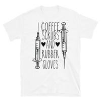 Coffee Scrubs and Rubber Gloves Short-Sleeve Unisex T-Shirt