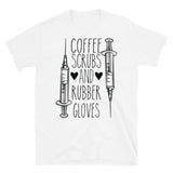 Coffee Scrubs and Rubber Gloves Short-Sleeve Unisex T-Shirt