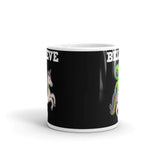 Believe (Alien on Unicorn) White glossy mug