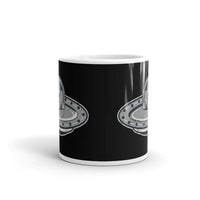 Bigfoot Flying UFO White glossy mug