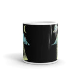 Alien Abducting Bigfoot White glossy mug