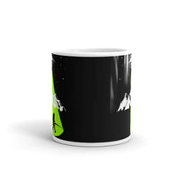 Abducting Bigfoot 4 White glossy mug