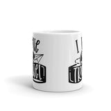 I Love to Travel White glossy mug