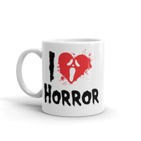 I Love Horror White glossy mug