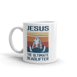 Jesus is the Ultimate Deadlifter White glossy mug