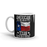 Texan by the Grace of God White glossy mug