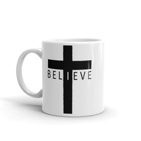 I Believe Cross White glossy mug