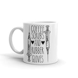 Coffee Scrubs and Rubber Gloves White glossy mug