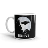 Believe (UFO Moon) White glossy mug