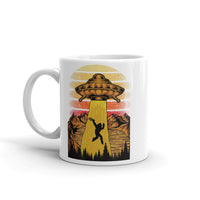 Abduction of Bigfoot White glossy mug