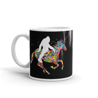 Bigfoot Riding Unicorn White glossy mug