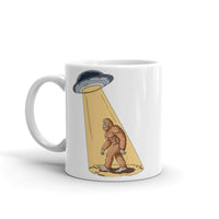 Abducting Bigfoot White glossy mug