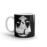 Nessie Watching Bigfoot Abduction White glossy mug