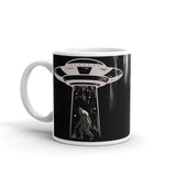 Abducting Bigfoot 3 White glossy mug