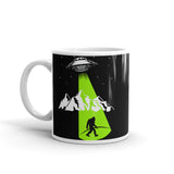 Abducting Bigfoot 4 White glossy mug