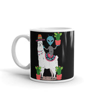 Alien on Llama White glossy mug