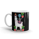 Alien on Llama White glossy mug